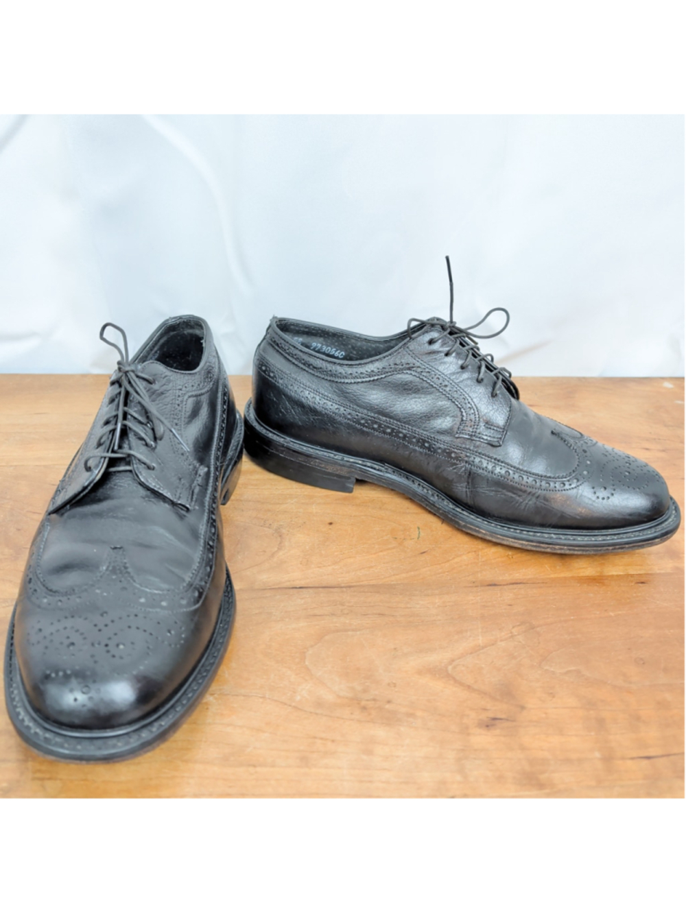 Men's Vintage Brogue Derby Black Leather Longwings 9 Extra Wide